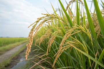 Close-Up Fashion Photography of Paddy Rice Showcasing Textures and Natural Beauty for Vibrant Agricultural Imagery