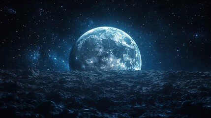 the moon and the stars from the view in the spacecraft 3d rendering