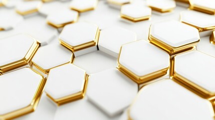 Obraz premium Abstract background of white and gold hexagons, 3D render.