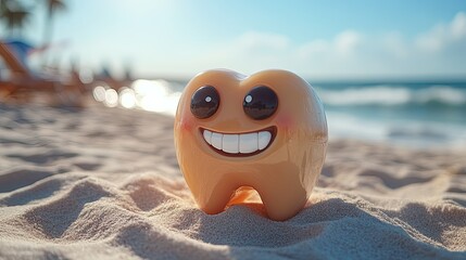 Naklejka premium tooth in the beach chair 3d rendering