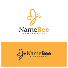 Bee logo vector illustration. Line art Bee logo design concept template