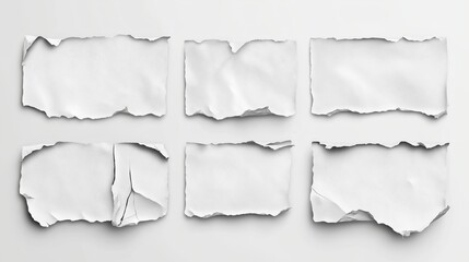 Naklejka premium Set of torn white paper pieces on gray background
