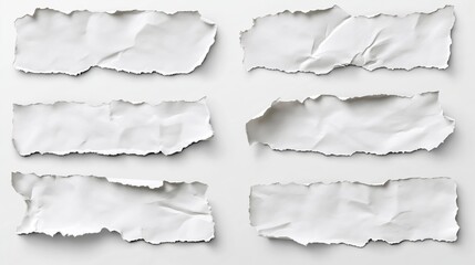 Collection of torn paper strips with rough edges