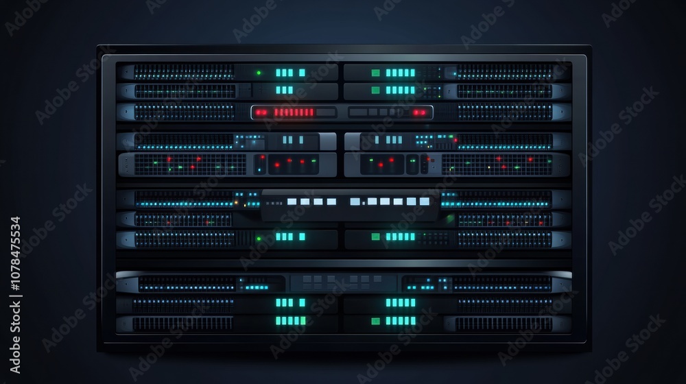 Leinwandbilder a dark datacenter features a series of servers displaying multicolored blinking indicators, highligh