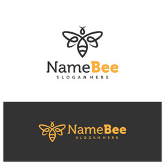Bee logo vector illustration. Line art Bee logo design concept template