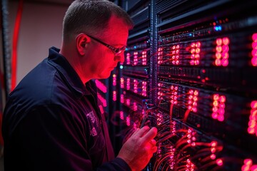 It specialist connects cables and manages servers to ensure optimal network performance