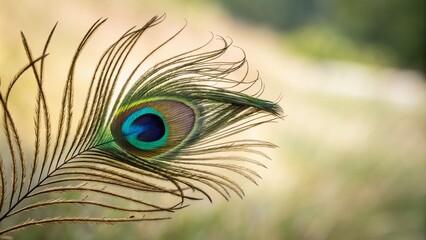 Obraz premium Closeup of a Vibrant Peacock Feather Wallpaper with Rich Textures and Colors, Perfect for Interior Design Inspiration and Nature-Themed Decor Projects