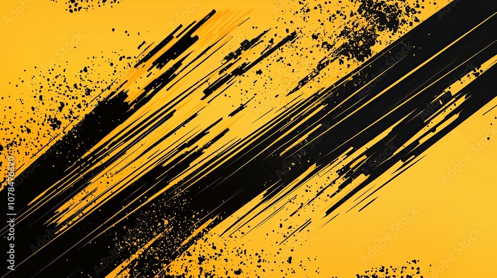 Poster dynamic black and yellow abstract background with splatters and streaks