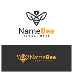 Bee logo vector illustration. Line art Bee logo design concept template