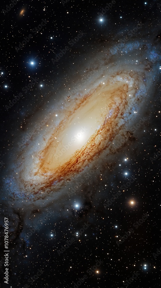 Aufkleber stunning spiral galaxy with bright core and swirling arms in deep space photography vertical format