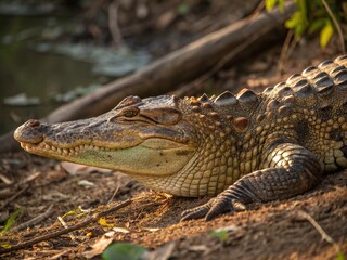 Fototapeta premium Close-Up of Crocodile Skin Textures and Patterns Showcasing Natural Beauty and Intricacy for High-Quality Stock Photography