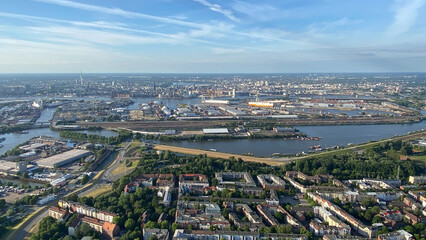 Aerial View Of A Busy Industrial Port Cityscape