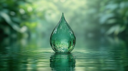 transparent green liquid water drop 3d rendering