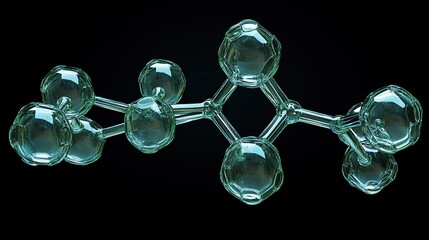 transparent green molecules with different angles 3d rendering