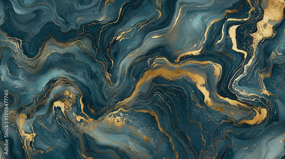 Poster abstract blue and gold marbled texture with swirling patterns and rich color