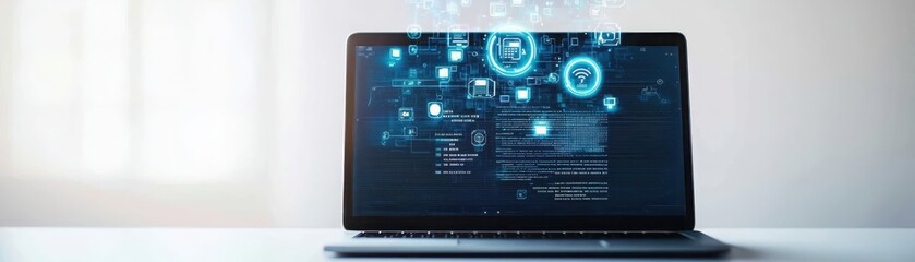 Explore the future modern laptop projects holographic interface icons for enhanced user experience