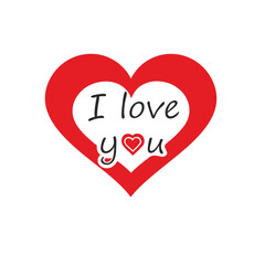 A red heart with the words I love you written inside. The heart is surrounded by a green leaf