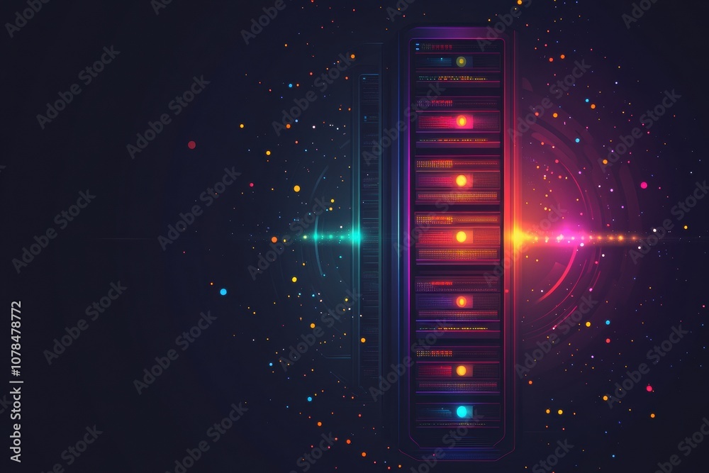 Leinwandbilder blinking indicators on servers reveal active status, creating a vibrant display against a dark backd