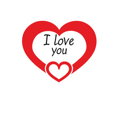 A red heart with the words I love you written inside. The heart is surrounded by a green leaf