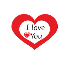 A red heart with the words I love you written inside. The heart is surrounded by a green leaf