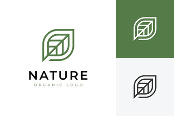 Nature Leaf geometry logo icon design. vector line art single leaf bio logo symbol for brand nature logo template