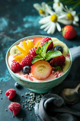 Plate with healthy food on the table