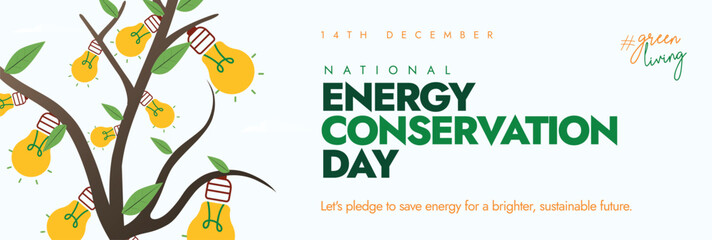 National Energy Conservation Day, 14th December cover banner. Energy Conversation day conceptual banner with a tree having bulbs on its branches. The day highlight the importance of saving energy.