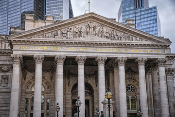 Doric and Ionic Columns of The Royal Exchange, London, Classical Roman Architecture, UK Britain, Europe