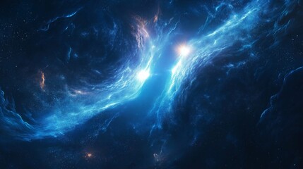 Celestial ocean scene with two divine fish in a cosmic galaxy