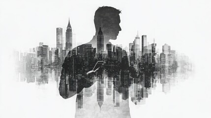 A man silhouetted against a cityscape reflects on the power of smartphones and urban life