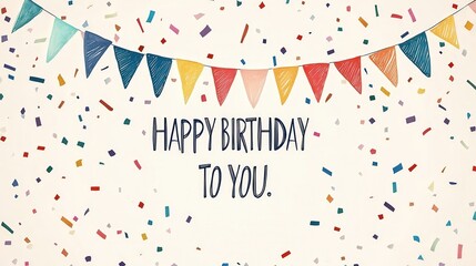 Obraz premium Birthday Greeting Card with Confetti and Flags
