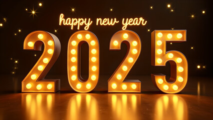 Happy New Year 2025 greeting with illuminated numbers.