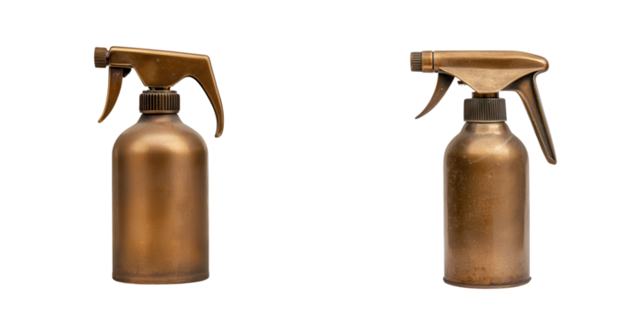 A vintage-style spray bottle with a metallic finish, featuring a trigger nozzle for dispensing liquids.