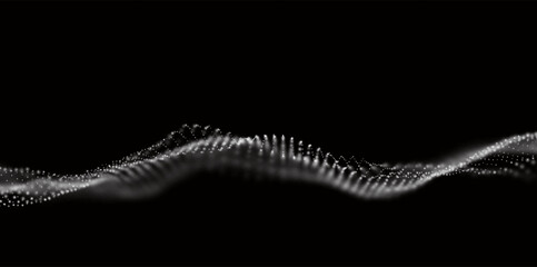 Abstract white particle background. Flow wave with dot landscape. Digital data structure. Future mesh or sound grid. Pattern point visualization. Technology vector illustration.