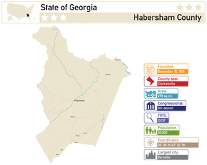 Obraz premium Detailed infographic and map of Habersham County in Georgia USA.
