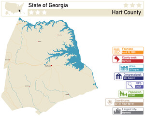 Obraz premium Detailed infographic and map of Hart County in Georgia USA.