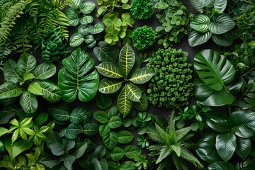 Lush Greenery: Diverse Tropical Foliage Display for Nature and Design Inspiration