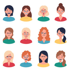 Portraits of woman. Girl Avatar.  Female emotions.