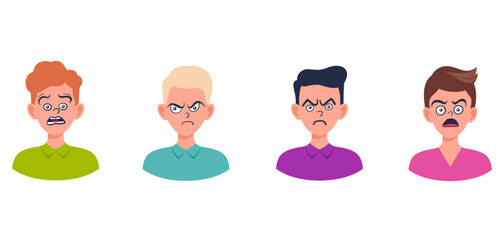 Portraits of man. Boy Avatar.  Male emotions.