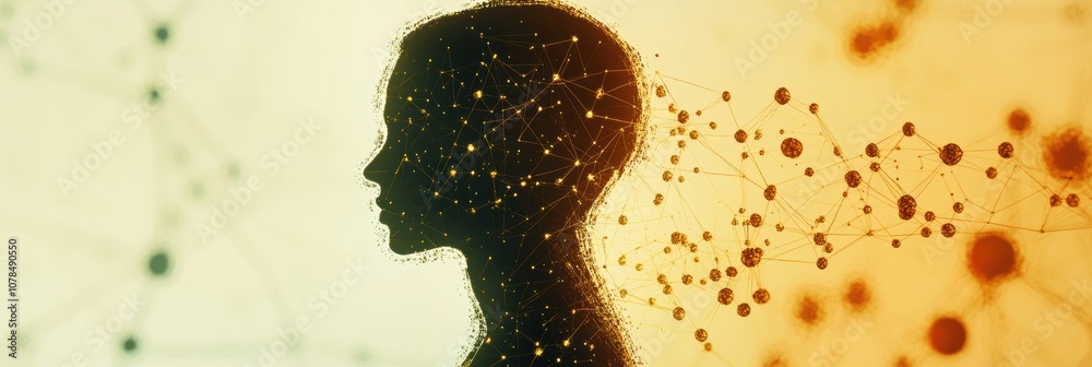 Aufkleber a human silhouette is immersed in a dynamic environment, surrounded by vibrant molecules and intrica