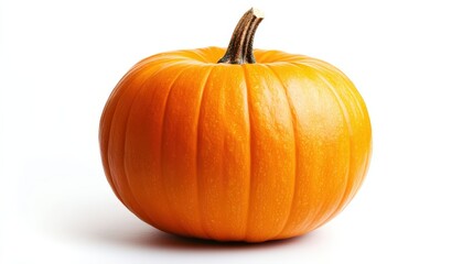 Obraz premium A Single, Ripe Orange Pumpkin on a White Background