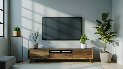 Room setting featuring a rich wooden frame displaying a modern and minimalistic cinematic poster AI generated illustration