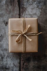 Roughly crafted DIY gift box on a rustic plain background AI generated illustration