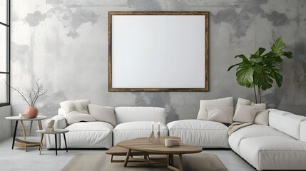 Rustic wooden frame in room complementing a minimalistic modern cinematic poster AI generated illustration
