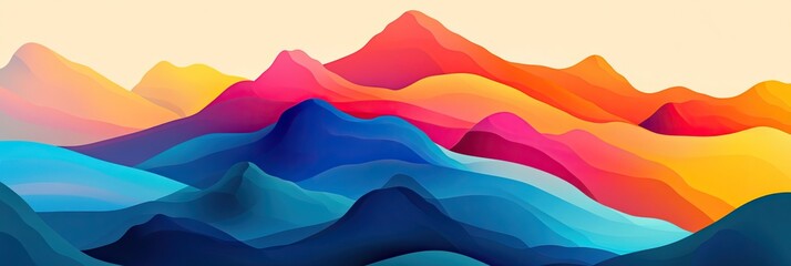 Abstract mountain landscape where bold colors and melting shapes create a surreal, dreamlike scene
