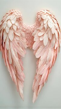 Pink angel wings gently flapping on white background