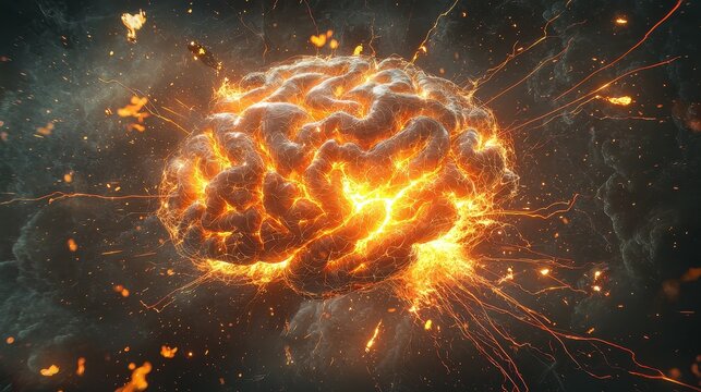 Creativity concept with a brain exploding in colors. Mind blown concept