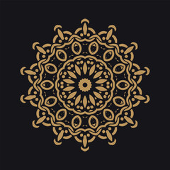 Naklejka premium Floral theme gold mandala design on black background