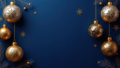 Fototapeta premium Sophisticated Christmas background with gold and silver ornaments and copy space
