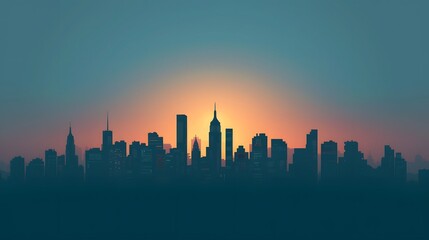 Naklejka premium Silhouette of a city skyline in a minimalistic backdrop AI generated illustration